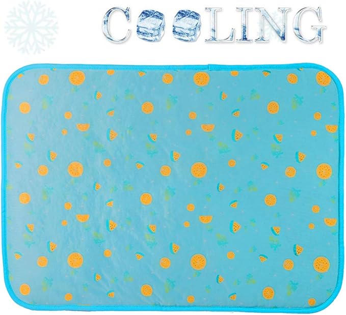 SEIS Dog Ice Pad Ice Silk Cats Kennel Mat Pet Cooling Pad Summer Cool Bamboo Mat Breathable Pad (Blue Fruit, L