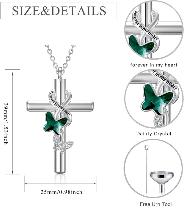 Cross Urn Necklace for Ashes 925 Sterling Silver Cremation Jewelry with Funnel Filler Kit Ashes Necklace for Human Women Girl Pets