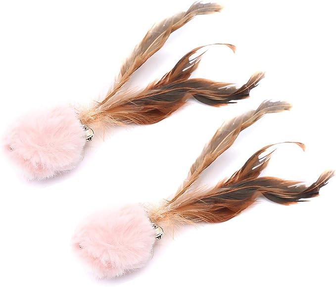 2 Pcs Cat Toys Interactive Refill Replacement Feather Pack Furry Tail Butterfly Dragonfly Fish Mouse Caterpillar Worm Birds Feathers for Kitten Cats, 21 Variety Styles CT15B-Rabbit Pink