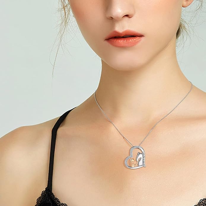 925 Sterling Silver Pig/Koala/Frog/Cat Horse Necklace I Love You to the Moon and Back Cute Animal Love Heart Moon Pendant Necklaces Jewelry Birthday Gifts for Women Best Friends