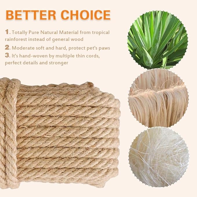 Barelove 4 Pack Cat Scratching Post Replacement, 15.7“ 7.9" Natural Sisal Rope Scratcher Posts Refill for Indoor Kittens Tower, Hemp Rope Scratch Pole Part Furniture Accessories with M8 Screws, Grey