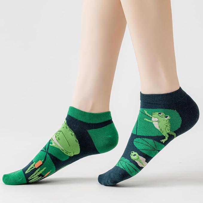 2 Pairs Funny Cartoon Animal Print Cotton Ankle Socks for Women Teens