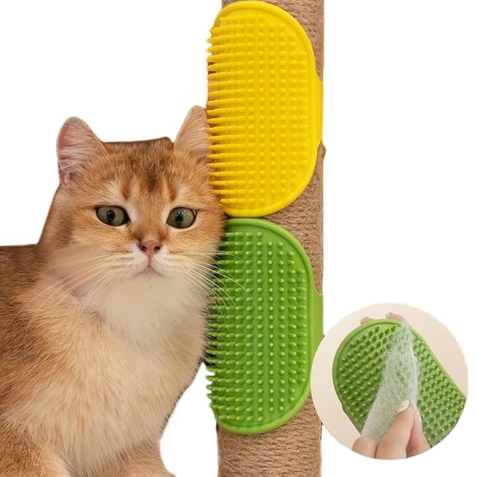 4 Pack Softer Self Groomer Wall Corner Massage Comb Scratcher Grooming Brush Tool Cleaning Tool Indoor for Long Short Fur Kitten Cats Dogs, Green
