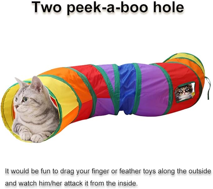 Andiker Cat Tunnel, S-Shape Cat Tunnel Pet Tube Collapsible Play Toy Indoor Outdoor Toys for Exercising Hiding Training and Running Cat Puzzle Toy with 2 Side Holes (Multi-Colored)