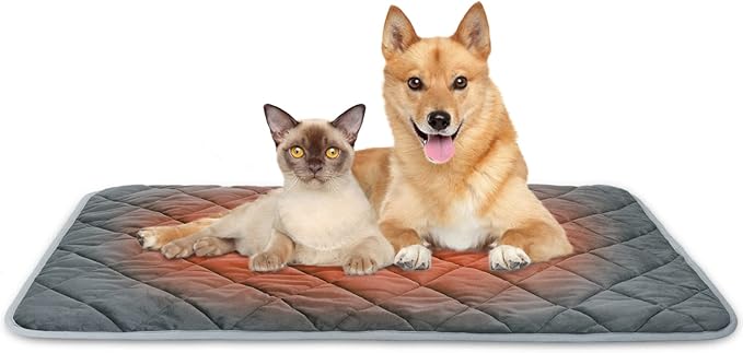 Nobleza Self Warming Pet Pad, Super Soft Plush Dog Crate Pad for Travel or Home, Washable Anti-Slip Kennel Mat for Large Medium Small Dogs and Cats, 45" × 28" Grey