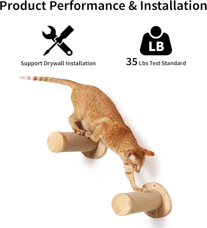 FUKUMARU Cat Wall Furniture, 11.8 Inch Cat Wall Steps for Drywall, Cat Stairs for Wall Mounted with Jute Scratching Cat Shelf for Most Kitten, Medium and Large Cats, 2 of Pack