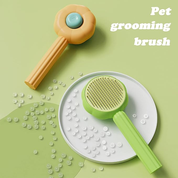 7.6in Pumpkin Pet Brush Cat, 2Pcs Creative Comfortable Self Cleaning Slicker Brush, Cat Brush for Shedding and Grooming Self Cleaning (Green)