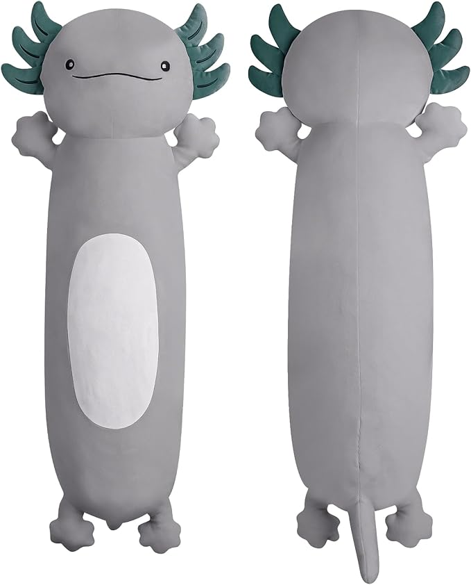 36 inch Cute Giant Grey Axolotl Plush Soft Long Body Pillow, Large Squishy Plushies Axolotl Stuffed Animals Toy, Gifts for Kids Boys Girls Birthday
