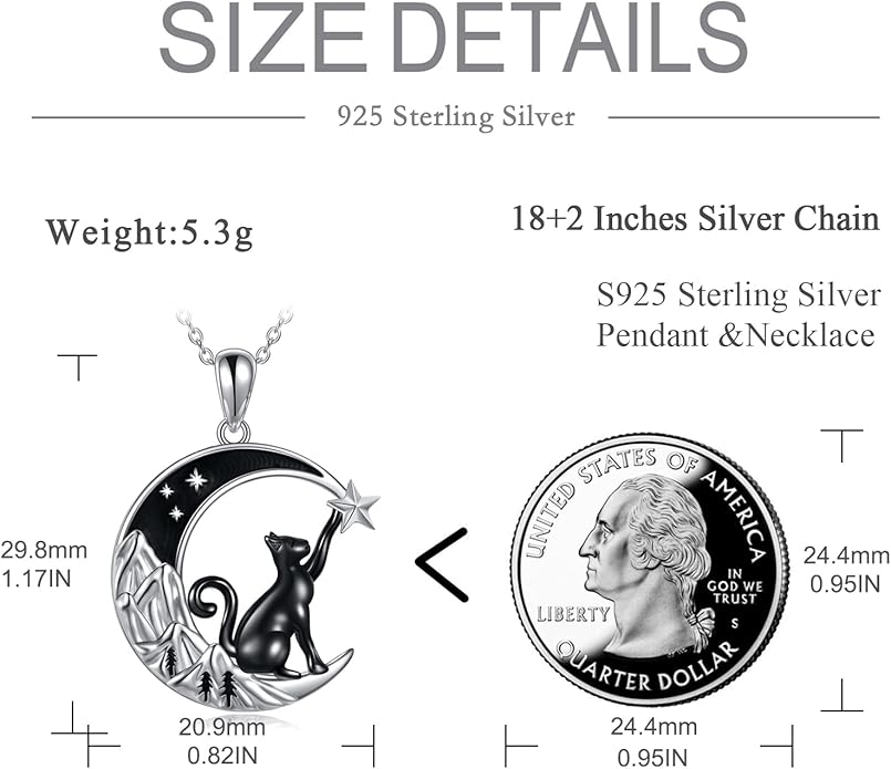925 Sterling Silver Moon Black Cat Necklace for Women - Tree of Life Jewelry with Abalone Stone - Cat Lover Birthday Gift