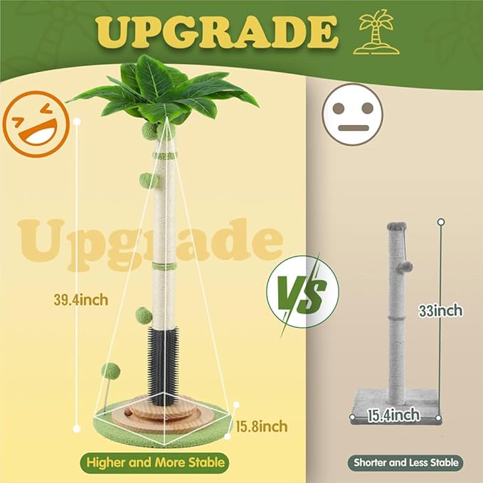 Cat Scratching Post for Indoor Cats,39.4'' Tall Cat Scratching Post with Sisal Rope,Self Groomer,Hanging Spring Ball,Wood Interactive Ball,Cat Activity Center for Adults Cats Kittens