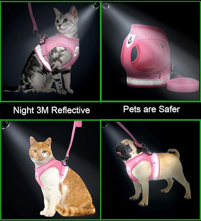 Cat Harnesses and Puppy Harness with Leashes Set, Escape Proof Cat Harness, Adjustable Reflective Soft Mesh Vest Fit Puppy Kitten Rabbit Ferrets's Outdoor Harness