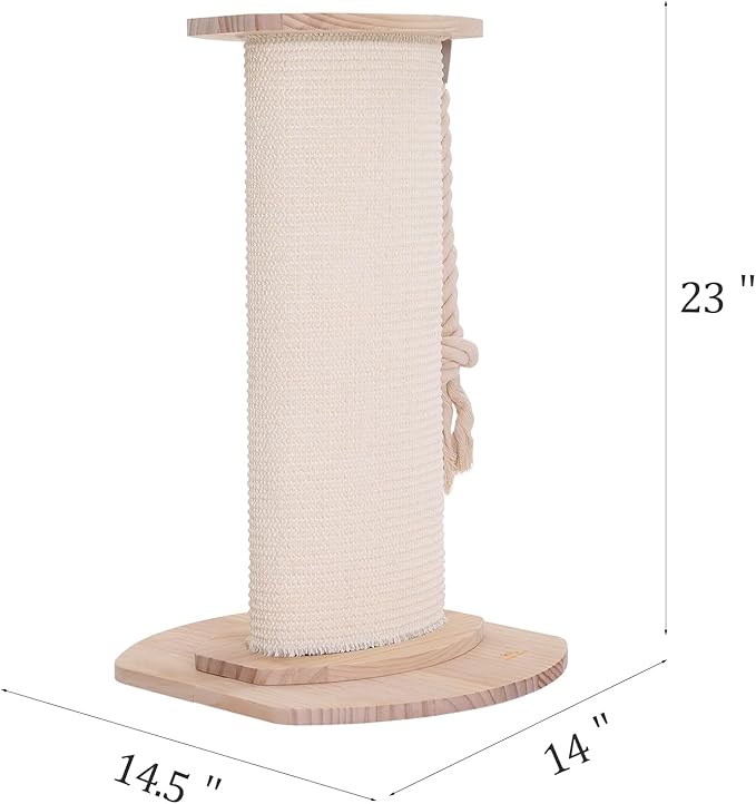 Cat Scratching Post, 23 Inches/58cm Large Cat Scratch Post for Adult Cats and Kittens, Nature Sisal,Wooden Base, Modern Cat Scratcher for Indoor Cats, Protect Your Furniture, Beige