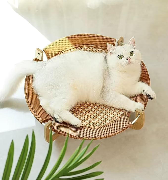 Cat Bed Mat, 18”X 6.5” Comfortable Rattan Breathable Cat Bed, Removable and Washable, Open Round Cat Mat Dog Mat for 20-lb Pets, for Indoor and Outdoor Use, Rustic Brown