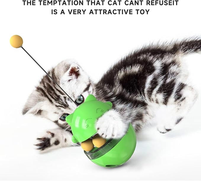 2 in 1 Cat Treat Dispenser Toy - Cat Interactive Toy and Cat Treat Ball, Tumbler Interactive Ball Cat Puzzle Feeder, Cat Food Puzzle Toy，Suitable for All Types of Cats and Small pet Dogs(Green)