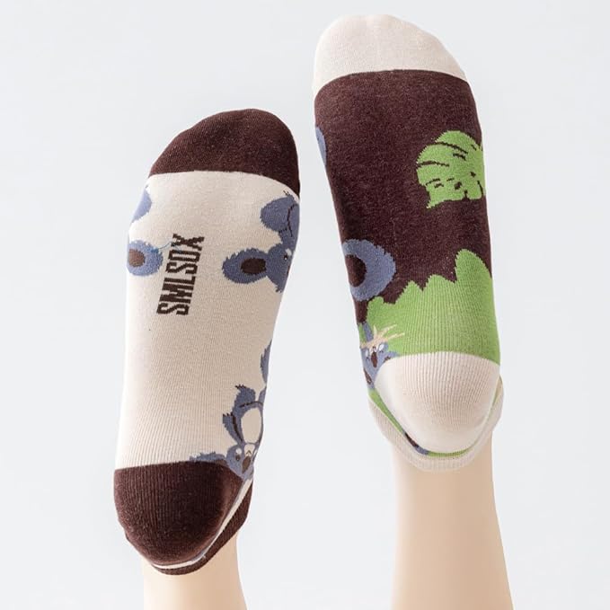 2 Pairs Funny Cartoon Animal Print Cotton Ankle Socks for Women Teens