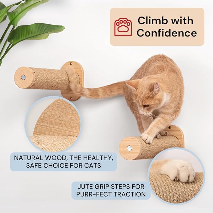7 Ruby Road Salto 14” Cat Wall Steps – Modern Cat Wall Furniture for Large Cats – 2 Pack of Cat Wall Shelves – Cat Stairs for Wall Mounted with Jute Scratching - Cat Climbing Wall Cat Steps for Wall