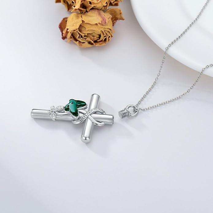 Cross Urn Necklace for Ashes 925 Sterling Silver Cremation Jewelry with Funnel Filler Kit Ashes Necklace for Human Women Girl Pets