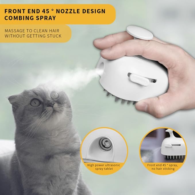 4 in 1 Cat Steam Brush for Shedding, Rechargeable Cat Brush with Steam, Steam Pet Hair Brush for Indoor Cats, Massage, Cleaning, Shedding, Combing & Remove Floating Hair All In One