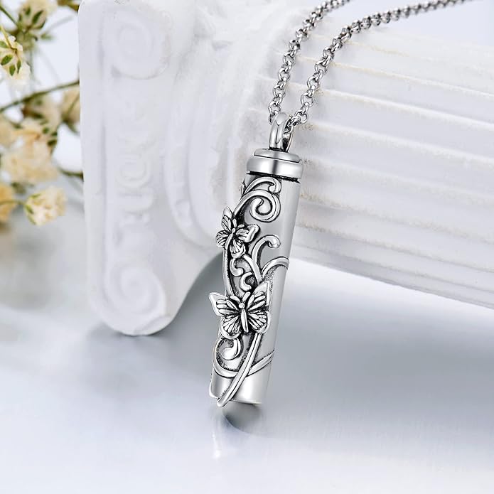 Animal Crystal Urn Necklace For Ashes Sterling Silver Butterfly Dragonfly Bee Phoenix Peacock Hummingbird Fox Angel Wing Pentagram Pentacle Cremation Necklace Heart Teardrop Urn Holder Necklaces For Women Memorial Jewelry