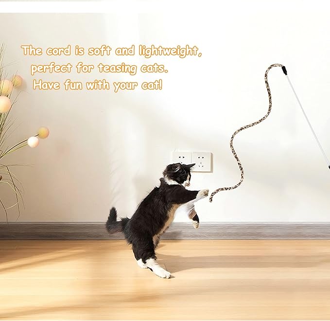 Andiker Cat Wand Teaser Toys，2Pcs Plastic Rainbow Cat Interactive Toys for Indoor Cats Colorful Ribbon&Leopard Print Cat Fishing Pole Toys Training Exerciser for Cat Gifts and Kitten Lovers (2pcs)