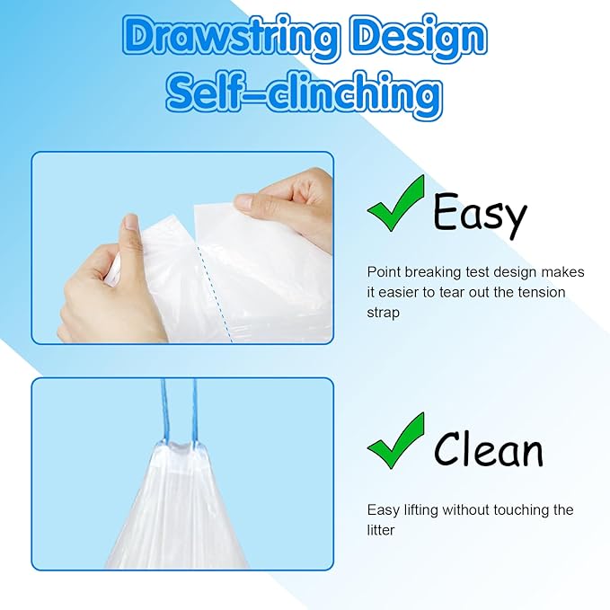 120 Count Self Cleaning Cat Litter Box Liners Bag Fit For MeoWant MW-SC01,MW-SC02, Drawstring Heavy Duty Cat Litter Receptacles Bags Compatible with Automatic Cat Litter Box-17.7" x 19.68"