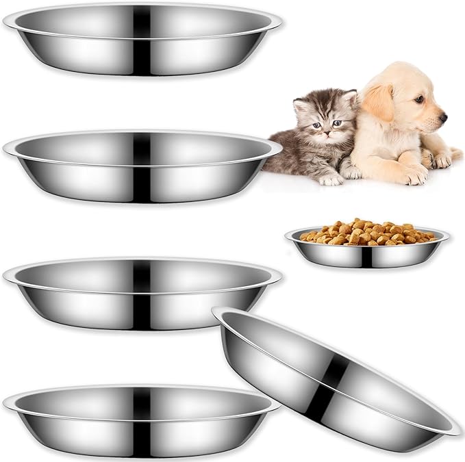 5Packs Cat-Bowls Cat Food Bowl - 6.1 Inch Stainless Steel Cat Food Bowl for Indoor Cats Shallow and Wide Cat Wet Food Bowl Pet Feeding Bowl Whisker Fatigue Relief Cat Bowl for Kitten Puppy Small Dog
