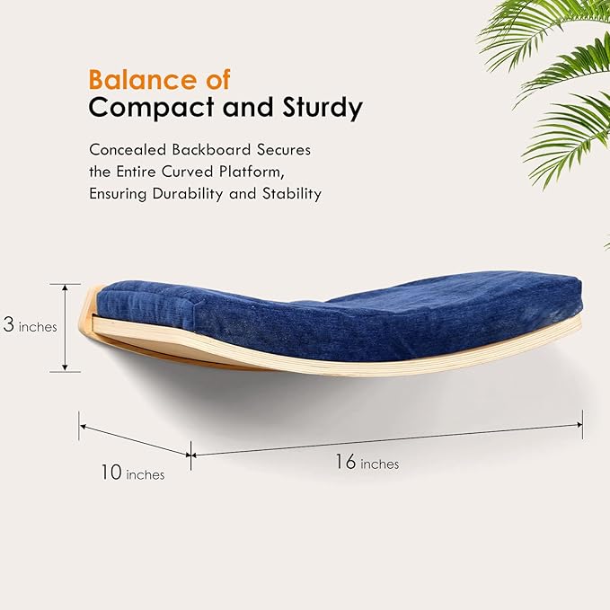 Cat Wall Shelves,Wall Mounted Cat Wall Furniture,Curved Cat Shelves and Perches for Wall,Floating Cat Wall Bed Cat Shelf with Comfortable Cat Cushion