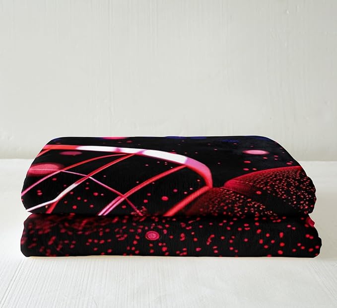 Basketball Court Sherpa Blanket 3D Basketball Fleece Throw Blanket for Sofa Couch Bed Decor Sports Theme Plush Blanket Colorful Glitter Fuzzy Blanket Queen 90x90 Inch