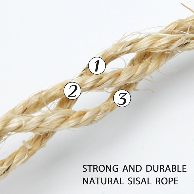 1/6 Inch Natural Sisal Rope, 164-Feet, 50m, for Cat Scratching Post, Tower, DIY Hemp Twine, Replacement, Sisal Fiber, Biodegradable, 4mm Diameter