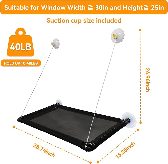 Cat Hammock for Window, Cat Window Perch for Indoor Cats,Resting Pet Bed Mounted for Kitty Pet Kitten Cat Beds, Cat Shelves Hold Up to 40 Pounds, Suitable for Window Width Over 30in