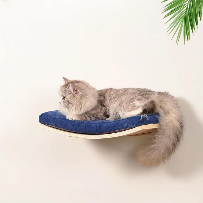 Cat Wall Shelves,Wall Mounted Cat Wall Furniture,Curved Cat Shelves and Perches for Wall,Floating Cat Wall Bed Cat Shelf with Comfortable Cat Cushion
