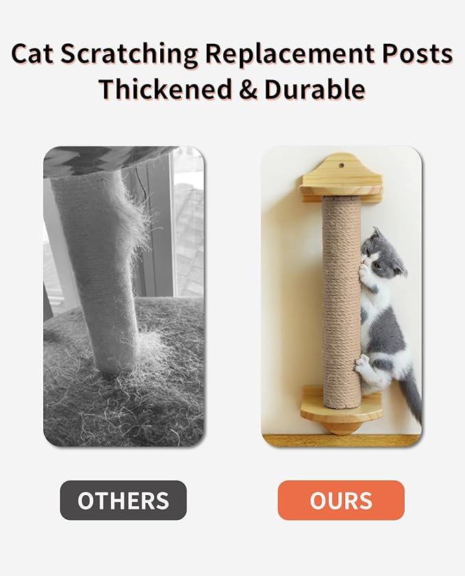 BNOSDM 4 Pcs M8 15”x2.75” Cat Tree Scratching Post Replacement Parts for Indoor Cats Tower Rope Scratch Poles Refill Jute Pole Part for Refurbishment Hemp Gray