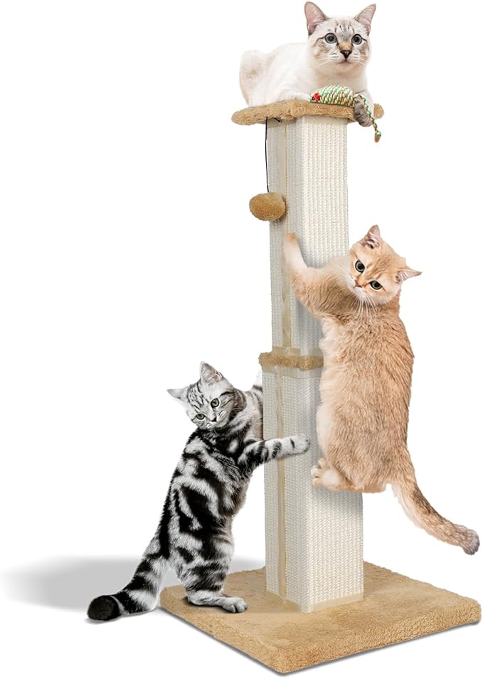 Scratching Posts for Indoor Cats Adults & Kitten,31.1" H Cat Scratching Post,Tall Sisal Cat Scratching Post with Hanging Ball,Beige