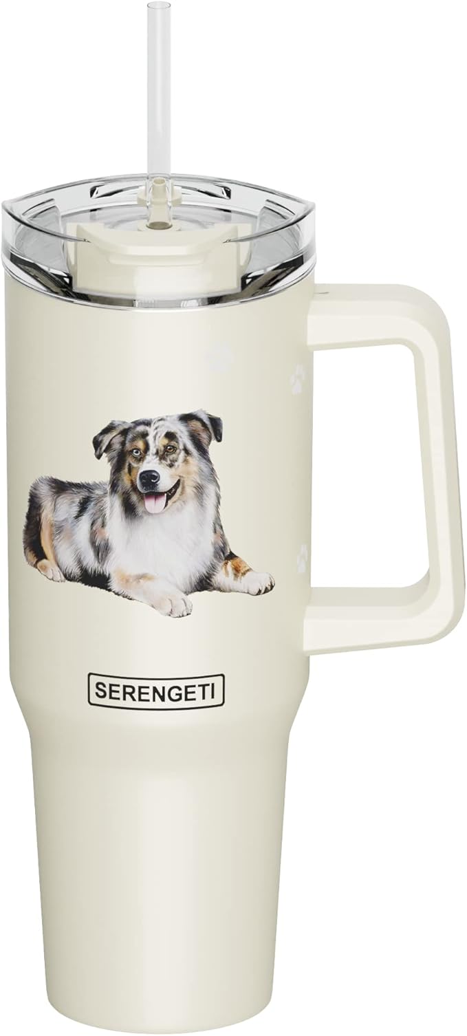 40 Oz Australian Shepherd Dog Tumbler with Handle, Straw & Lid - Vacuum Insulated Stainless Steel Travel Mug for Pet Lovers