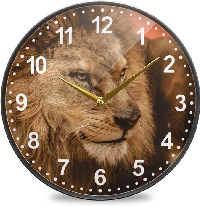 ALAZA Lion Animal Print Wall Clock Battery Operated Silent Non Ticking Clocks for Living Room Decor 12 Inch / 9.5 Inch