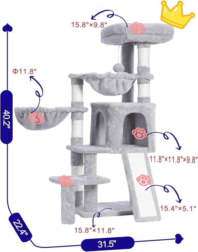 Cat Tree, Cat Tower with condo, 2 Baskets, Large Platform, Scratch Board, Cat Scratching Posts for Indoor Cats, Light Gray GCT003SW