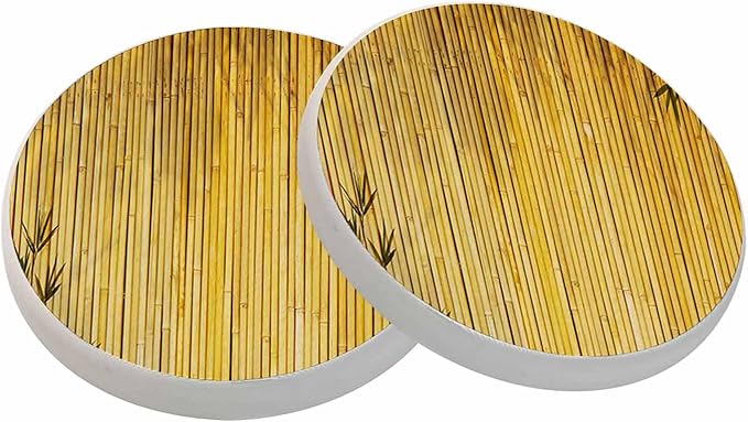 Bamboo Style Ceramic Coasters Absorbent Drink Coasters Round Ceramic Table Coasters Set Decorative Coffee Cup Beverage Coasters Wine Beer Bar Coasters 2 Pack
