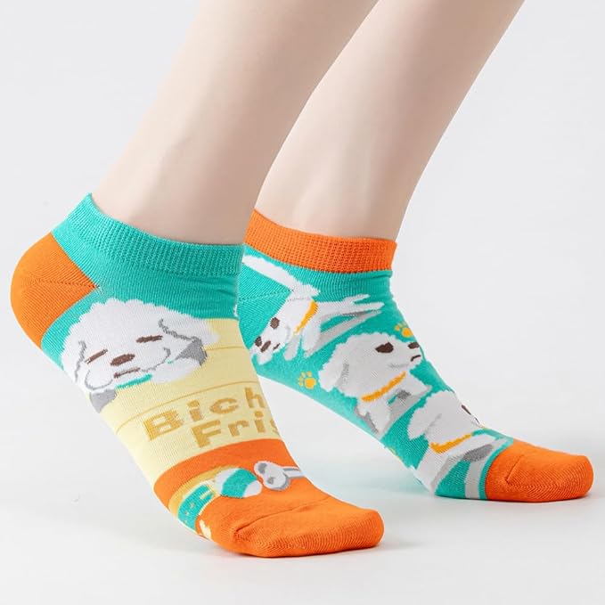 2 Pairs Funny Cartoon Animal Print Cotton Ankle Socks for Women Teens