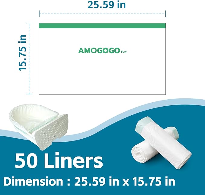 50 Pack Litter Box Bags, Compatible with Self Cleaning Litter Box Scooper Young and Pro, Automatic Litter Box Bags Liners, Replacement Trash Bags with Drawstring, 25.59" x 15.75"
