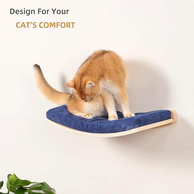 Cat Wall Shelves,Wall Mounted Cat Wall Furniture,Curved Cat Shelves and Perches for Wall,Floating Cat Wall Bed Cat Shelf with Comfortable Cat Cushion