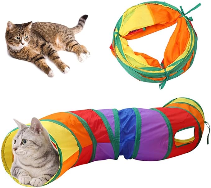 Andiker Cat Tunnel, S-Shape Cat Tunnel Pet Tube Collapsible Play Toy Indoor Outdoor Toys for Exercising Hiding Training and Running Cat Puzzle Toy with 2 Side Holes (Multi-Colored)