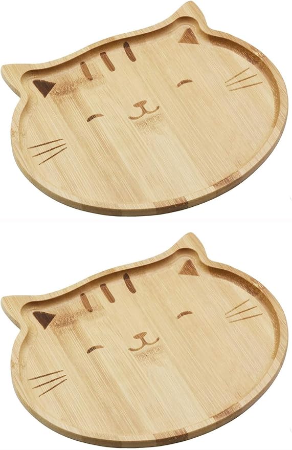 4572, Bamboo Cat Shape Food Plate for Snacks Appetizer Fruit Vegetable | Food Platter | Picnic Kitchen Party | Eco-Friendly Plates, 7"x6.5", Cat Face, 2 Pack