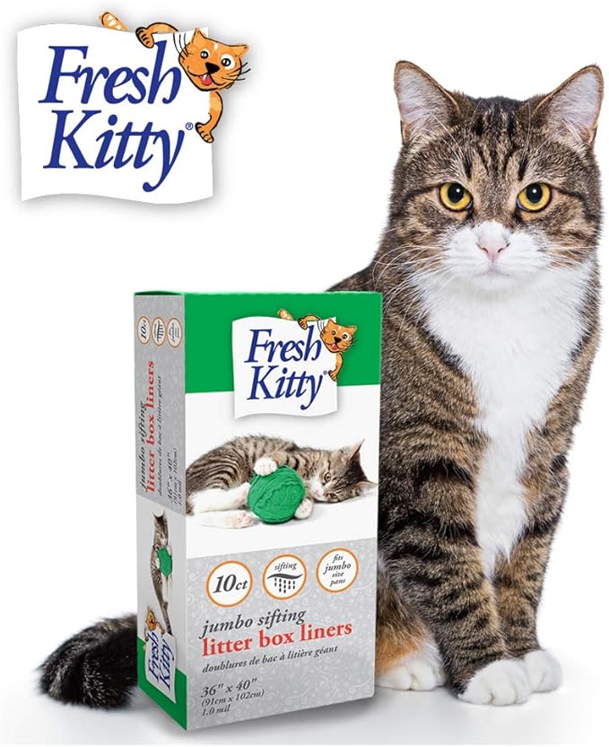 10 Count Fresh Kitty Durable Litter Box Liners, Easy Clean Up Elastic Jumbo Sifting Litter Pan Box Liners, Bags for Pet Cats