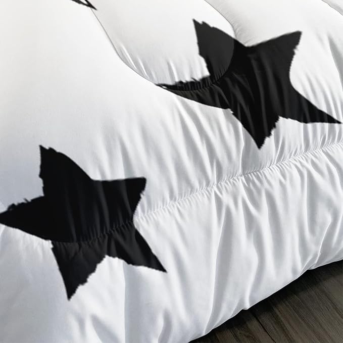 Axolotl Kids Twin Bedding Comforter Set,3Pcs Super Cute Soft Black and White Stars Quilt Set Bed in A Bag with 1 Comforter 2 Pillowcases for Kids Boys Girls Teens Adults Room Decor All Season