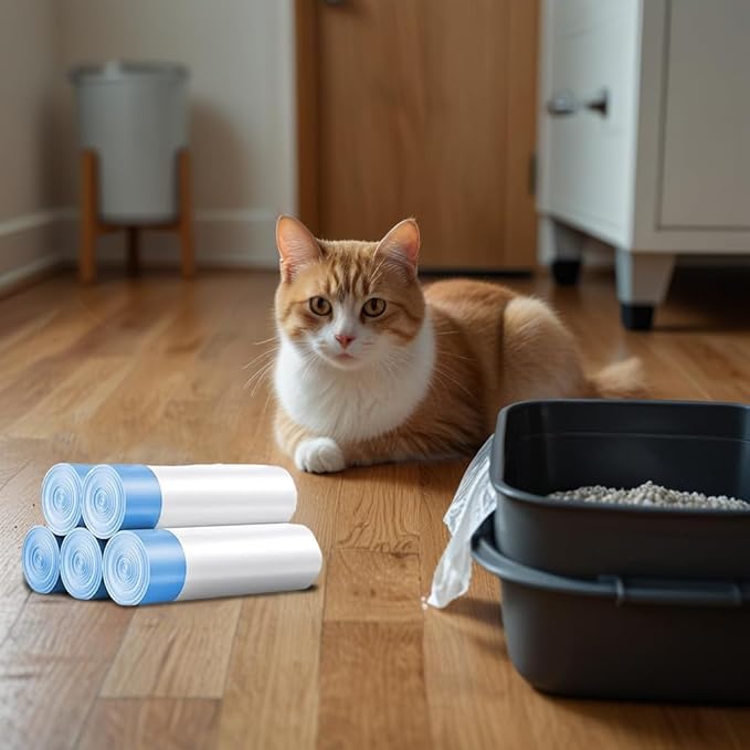100 Counts, Drawstring Cat Litter Box Liners 19.5 Inches X 22 Inches, 2 Mils Thickness, Compatible with Litter Robot 4 and 3, Extra Thick Waste Bags 9-11 Gallon Capacity