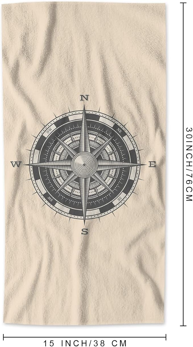 AOYEGO Compass Microfiber Towels Nautical Wind Rose Vintage Compass for Ocean Sailing Sea Bath Towels Kitchen Hand Towels for Women Men Girls Boys 15x30 Inch