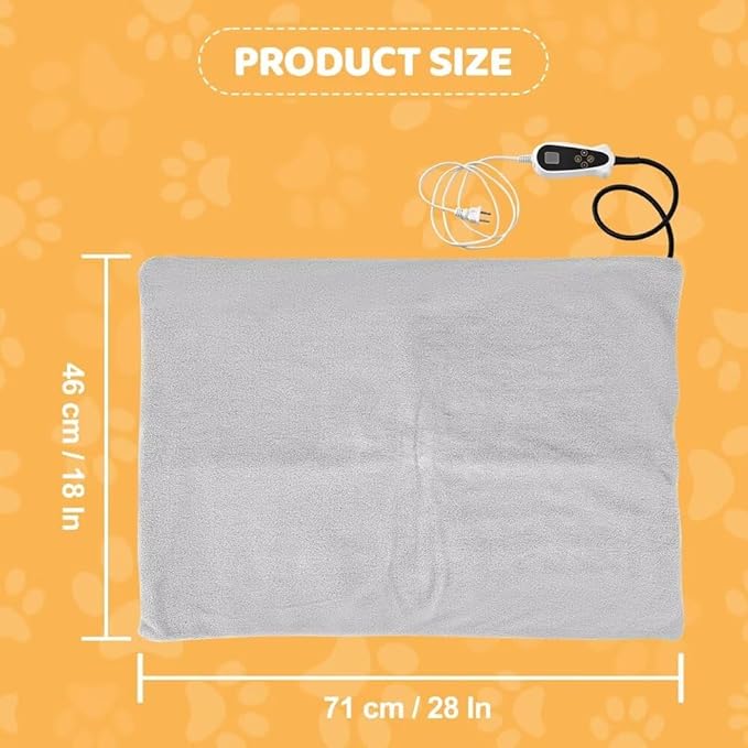 Pet Heating Pad for Cats Dogs with Timer Temperature Adjustable, Electric Heating Mat Indoor, Adjustable Warming Mat, Waterproof Heated Bed with Chew Resistant Steel Cord，Pet Heated Mat