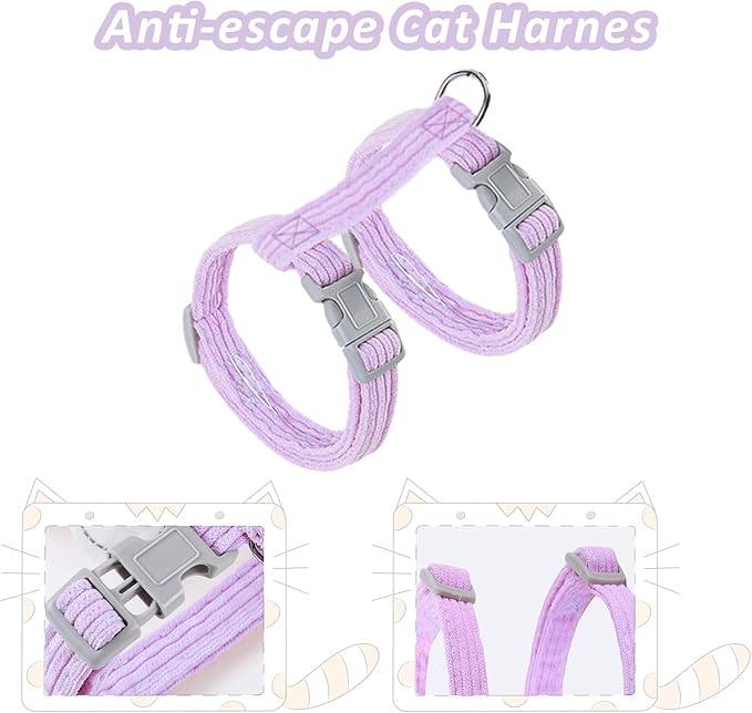Cat Harness, Safety Leash Set for outings and Travelling to Prevent Cats from Escaping - Adjustable Kitten Safety Leash, Soft and Comfortable for Small and Medium Sized Cats (Pink, M)