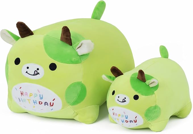 15.8'' Cow Plush Stuffed Animals Birthdays Gifts, Green Cow Plush Pillow Soft Cute Plushie, Chubby Plush Toy Birthday Gifts for Kids Girlfriend