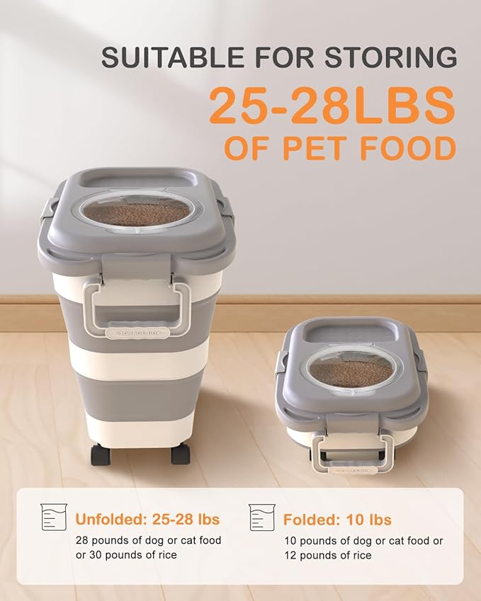 25-28lbs Dog Food Storage Container, Collapsible Dog Food Container, Wheels, Handle, Airtight Pet Food Storage Container, Scoop, Dog Bowl For Dog Cat Bird Food